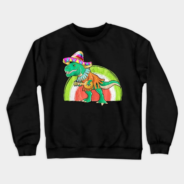 Cinco De Mayo Dinosaur Playing Guitar Crewneck Sweatshirt by toiletpaper_shortage